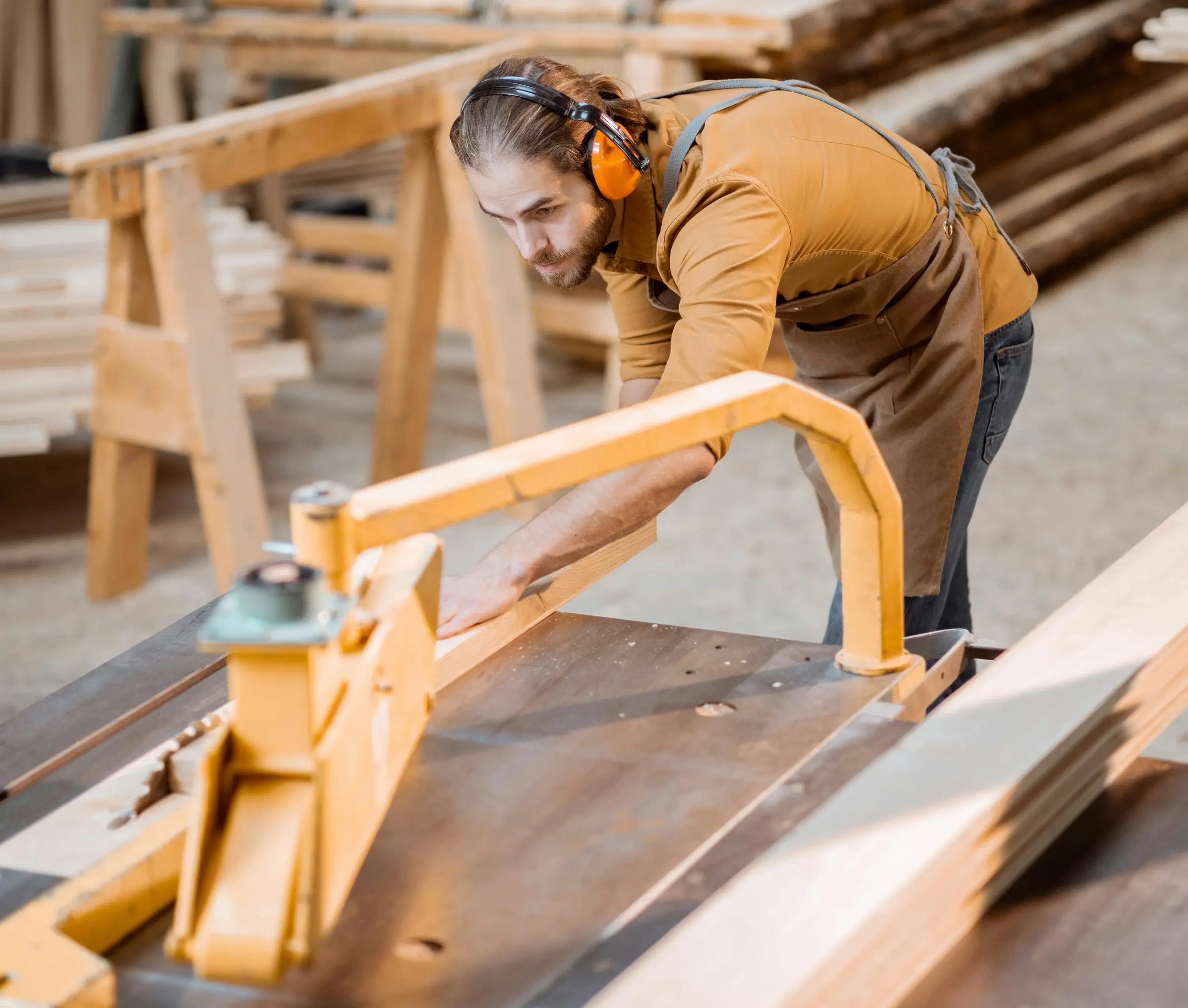 Industrial lumber mill processing hardwood planks